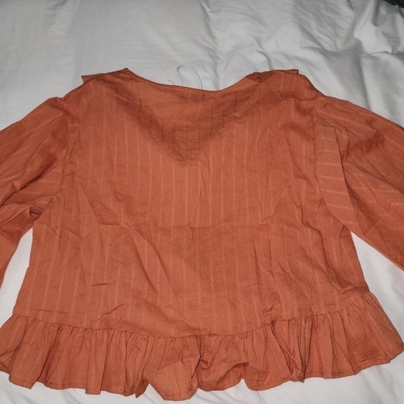 Petal & Pup Flutter Sheridan Sleeve Boho Ruffle Peasant Blouse Top Large Rust - Picture 5 of 14
